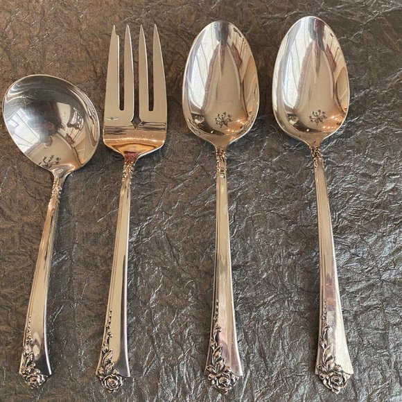 Heirloom Sterling Silver Damask Rose 4 Piece Serving Set - Picture 1 of 4